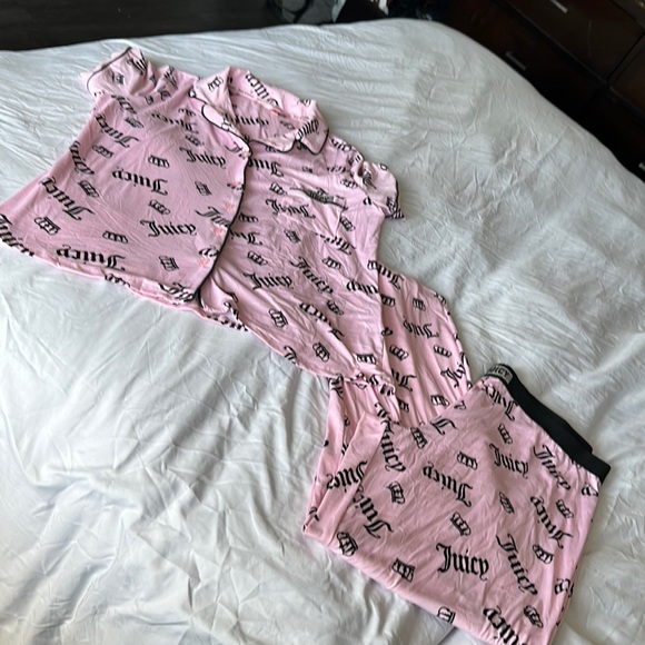 Juicy Couture Women's 2 Piece Logo Print Pajama Sleepwear pants Set M - Picture 3 of 10